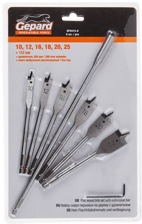 Набор сверл перьевых по дереву с удлинителем