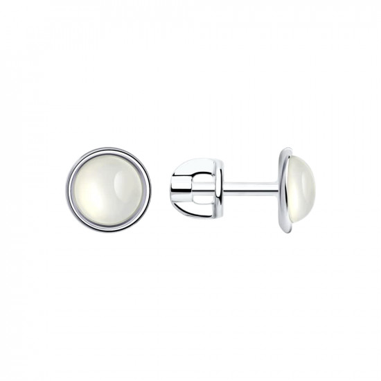 Серьги-пусеты из серебра с лунными камнями