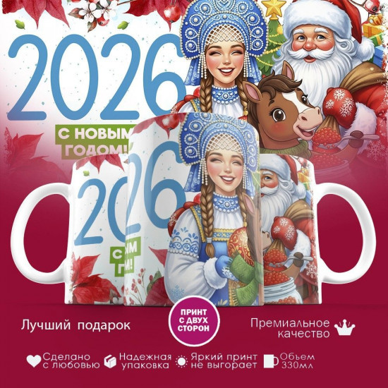 Кружка с принтом «2026, с Новым годом!»