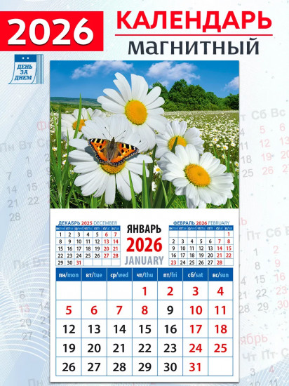 Календарь на магните на 2026 год «Бабочка с ромашками»