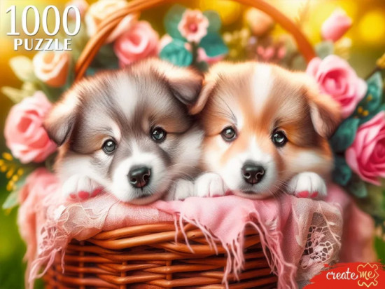 Пазл «Два щенка в корзине»