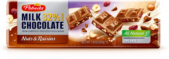 Шоколад молочный с орехом и изюмом