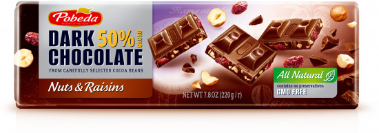 Шоколад темный с орехом и изюмом