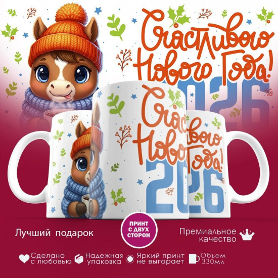 Кружка с принтом «Счастливого нового года! 2026»