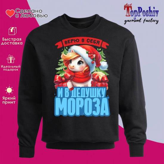 Свитшот с принтом «Верю в себя и в деда Мороза 2026»