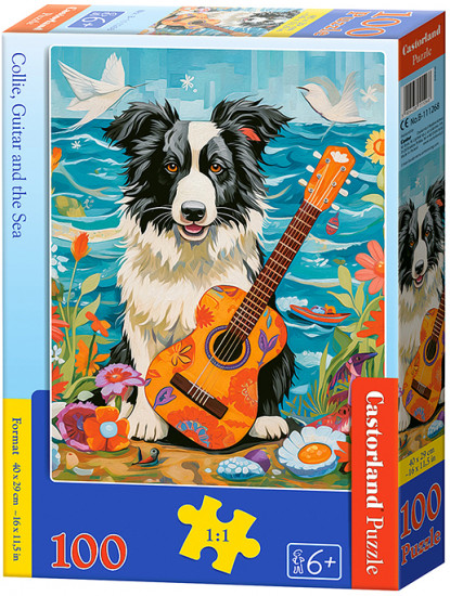 Пазл «Колли, гитара и море»