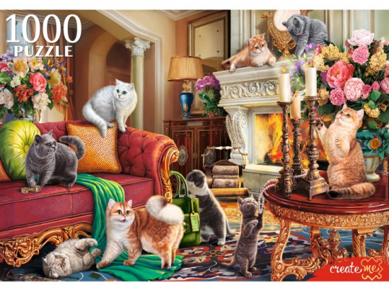 Пазл «Британские кошки в гостиной»