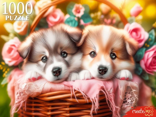 Пазл «Два щенка в корзине»