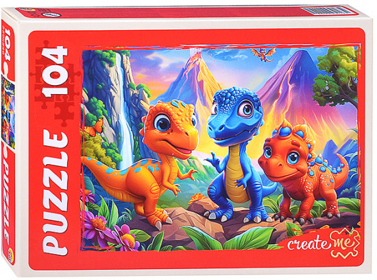 Пазл «Динозавры у вулкана»