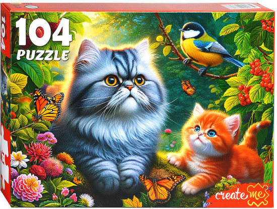 Пазл «Котики с синицей»