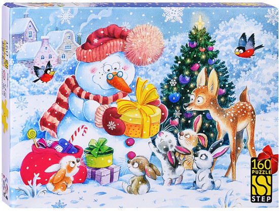 Пазл «Снеговик и зайчата»