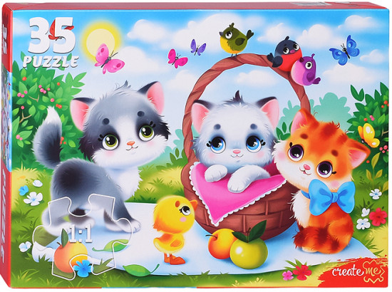 Пазл «Котята на полянке»