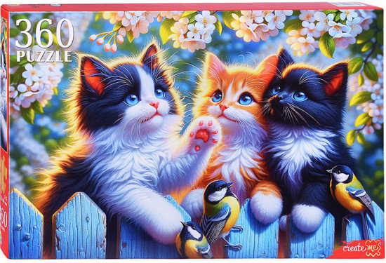 Пазл «Котята с синичками»
