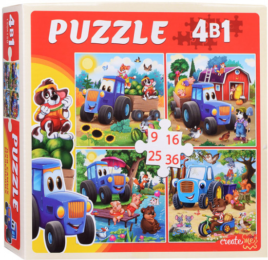 Пазлы 4в1 «Веселый трактор»