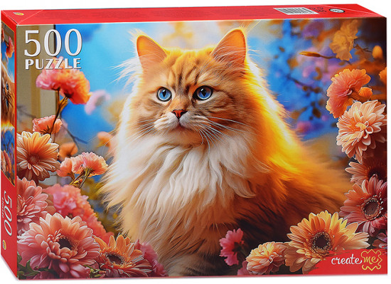 Пазл «Кот в хризантемах»