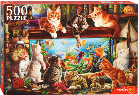 Пазл «Кошки у большого аквариума»