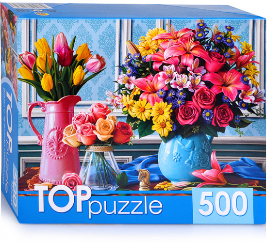 Пазл «Вазы с яркими цветами»