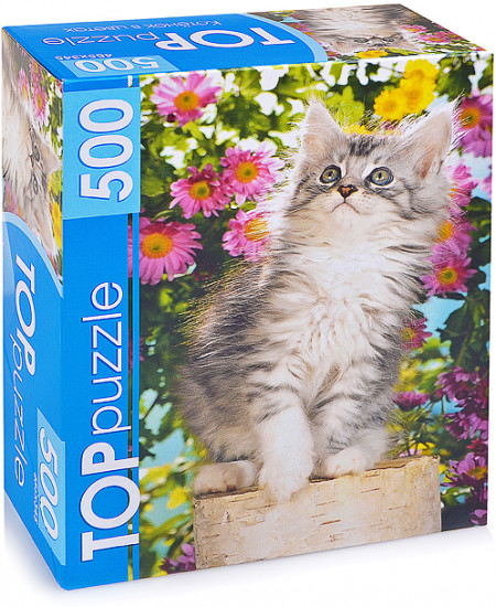 Пазл «Котенок в цветах»