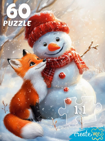 Пазл «Лисенок и снеговичок»