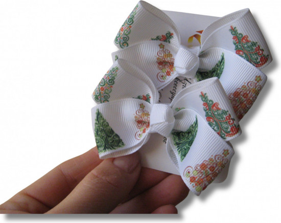 Набор бантиков для волос ручной работы на мини-резиночках «Winter bows»