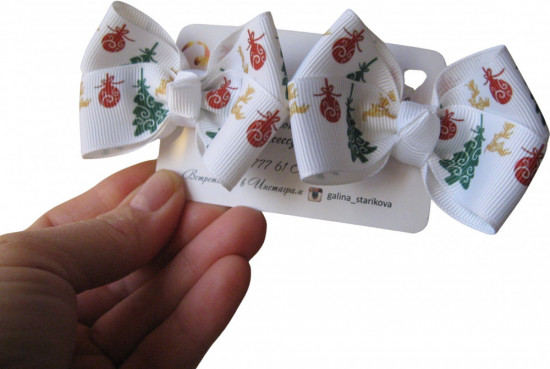 Набор бантиков для волос ручной работы на зажимах «Winter bows»