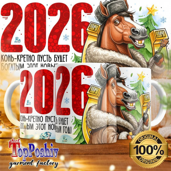 Кружка с принтом «2026 конь-кретно пусть будет богатым (2)»