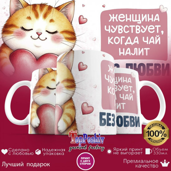Кружка с принтом «Женщина чуствует когда чай налит без любви»