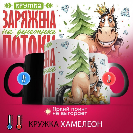 Кружка-хамелеон с принтом «Заряжена на денежные потоки 2026»
