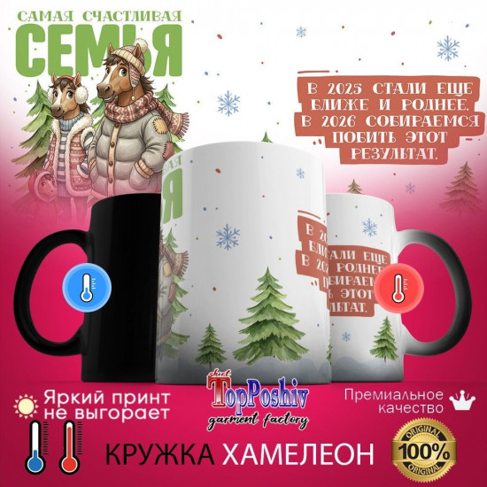 Кружка-хамелеон с принтом «Самая счастливая семья (3)»