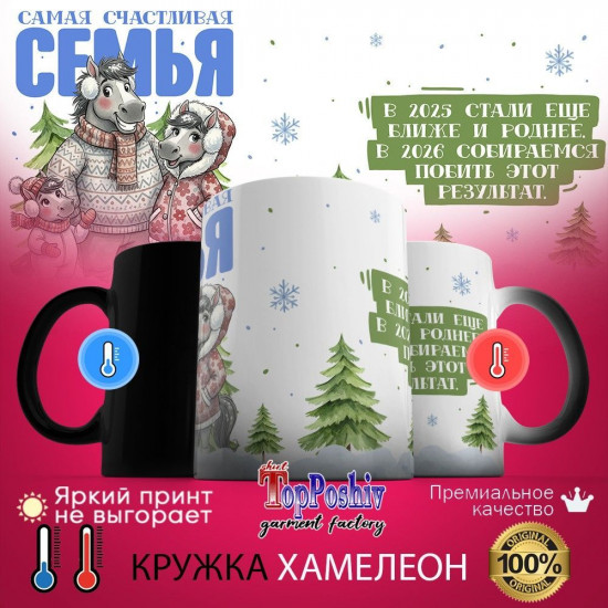Кружка-хамелеон с принтом «Самая счастливая семья»
