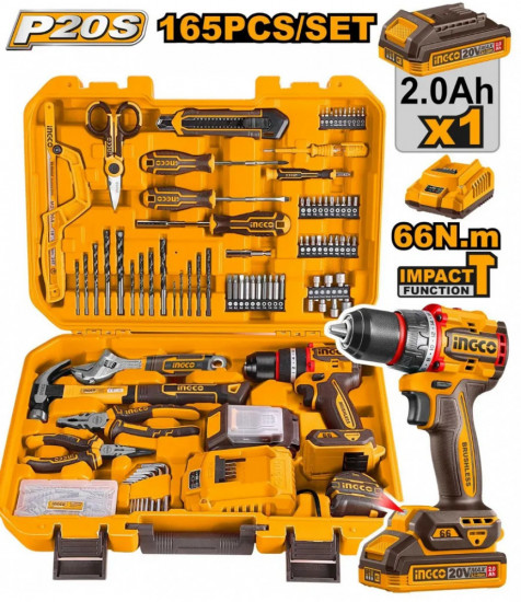 Набор аккумуляторного шуруповерта и ручного инструмента