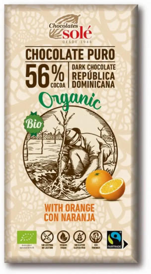 Шоколад органический темный 56% с апельсином