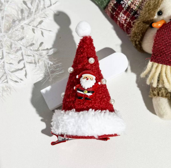 Заколка для волос с новогодней мини-шапочкой