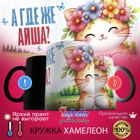 Кружка хамелеон с принтом «А где же АЙША»