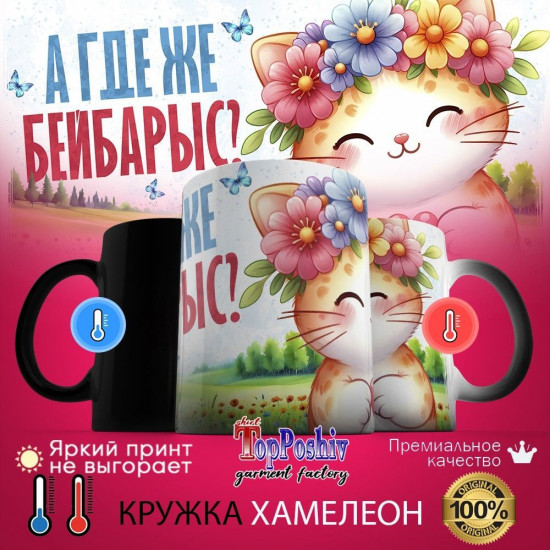 Кружка хамелеон с принтом «А где же БЕЙБАРЫС»