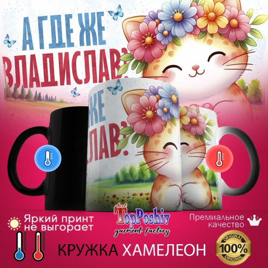 Кружка хамелеон с принтом «А где же ВЛАДИСЛАВ»