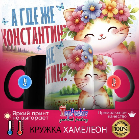 Кружка хамелеон с принтом «А где же КОНСТАНТИН»