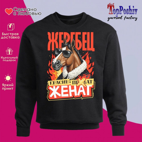 Свитшот с принтом «Жеребец красив женат»
