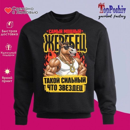 Свитшот с принтом «Самый мощный жеребец»