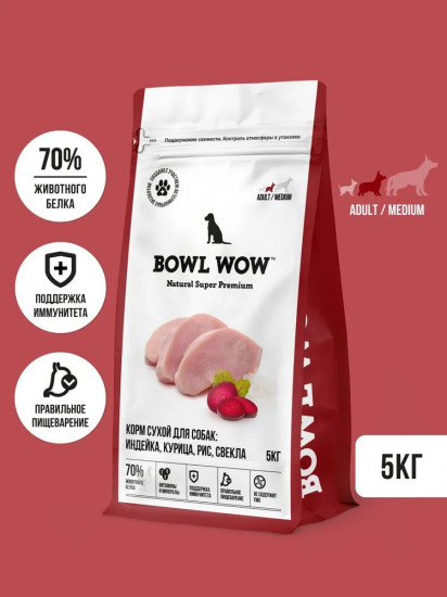 Сухой корм для собак средних пород с индейкой, курицей и свеклой