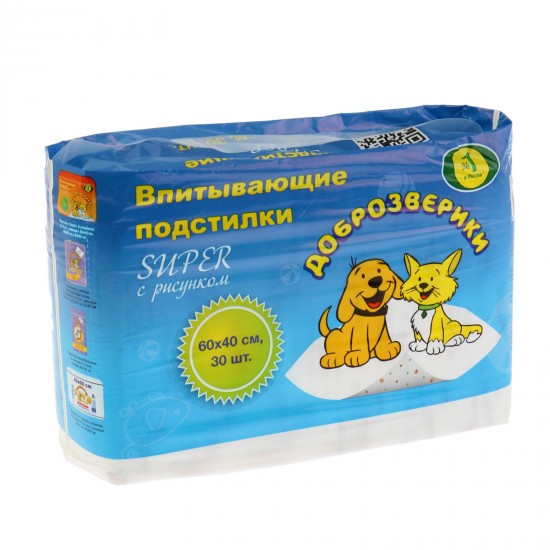 Подстилки впитывающие «Доброзверики Super» 60 х 40 см