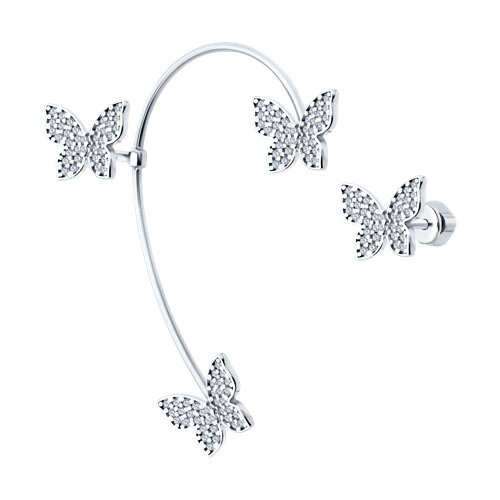 Серьга из серебра с фианитами