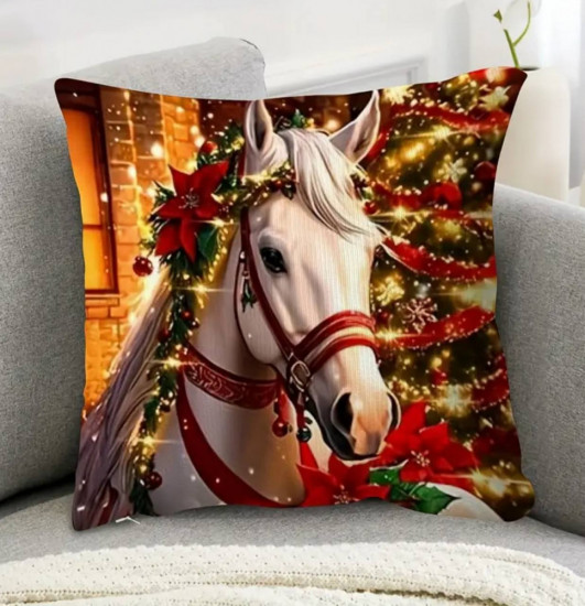 Новогодняя наволочка «Рождественский конь в венке»