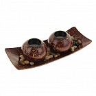 Два подсвечника с декором «Фантазия» на подставке, кофе с золотом