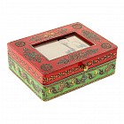 Шкатулка с фоторамкой 10 х 15 см  «Красно-зеленая с узором»