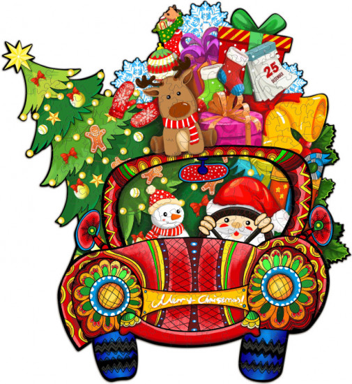 Пазл деревянный «Новогодняя машина»