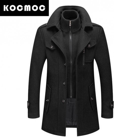 Мужское шерстяное пальто с двойным воротником