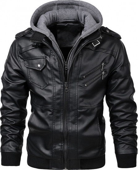 Куртка мужская из искусственной кожи с капюшоном