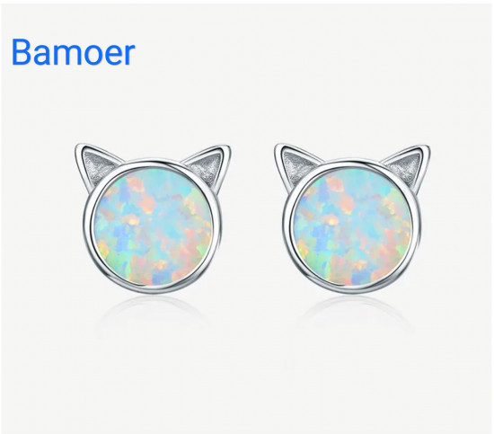 Серьги из серебра «Кот опал»