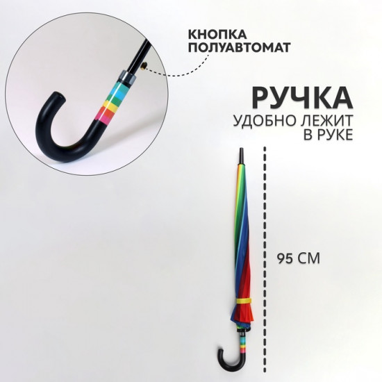 Зонт-трость полуавтоматический «Радуга»